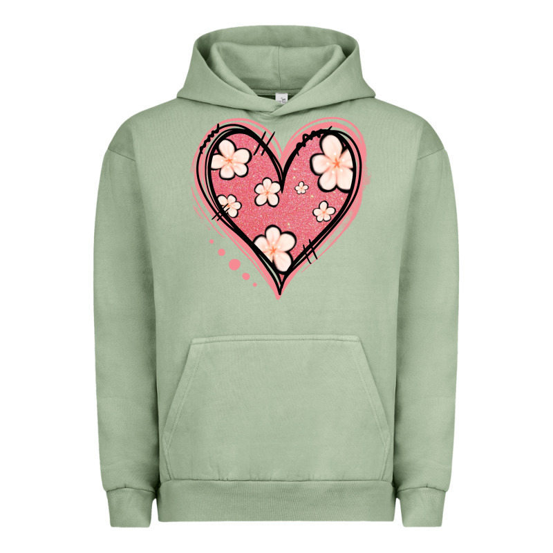 Floral Pink Glitter Heart Urban Hoodie by Jasminsmagicworld | Teevron