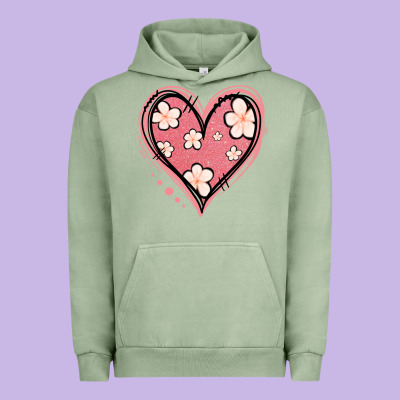 Floral Pink Glitter Heart Urban Hoodie Designed By Jasminsmagicworld