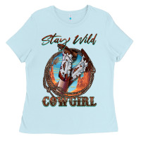 Baby Blue Stay Wild Cowgirl Ladies Tee - FaDigitalArtStudio
