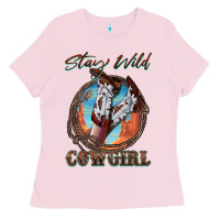 Bubblegum Pink Stay Wild Cowgirl Ladies Tee - FaDigitalArtStudio