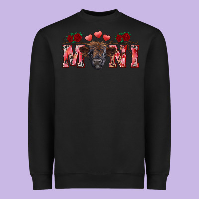 Valentine's Day Mini Black Highland Calf Heavyweight Sweatshirt Designed By Ranaportraitstore