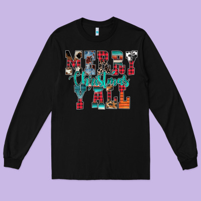 Merry Christmas Y'all Long Sleeve Tee Designed By Cowhidedigitalart