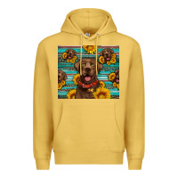 Antique Gold Chocolate Labrador with sunflowers western Premium Hoodie - Artiststas