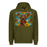 Army Green Chocolate Labrador with sunflowers western Premium Hoodie - Artiststas