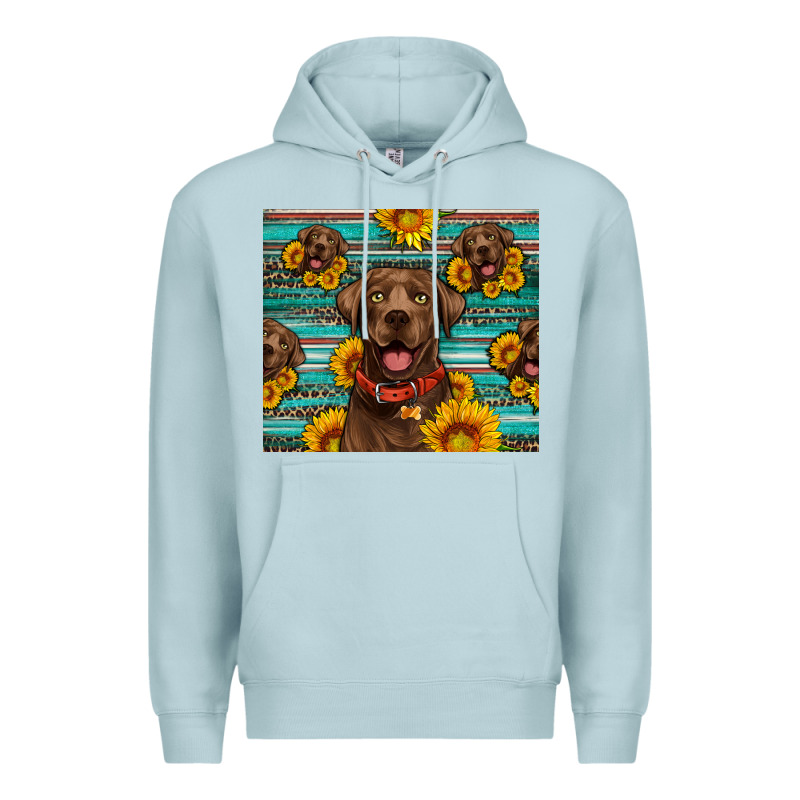 Chocolate Labrador With Sunflowers Western Premium Hoodie by Artiststas | Teevron