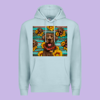 Chocolate Labrador With Sunflowers Western Premium Hoodie Designed By Artiststas