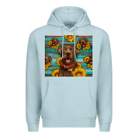 Blue Mist Chocolate Labrador with sunflowers western Premium Hoodie - Artiststas