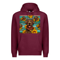 Burgundy Chocolate Labrador with sunflowers western Premium Hoodie - Artiststas