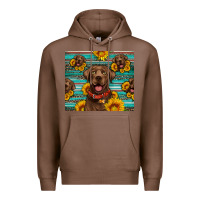 Chestnut Chocolate Labrador with sunflowers western Premium Hoodie - Artiststas