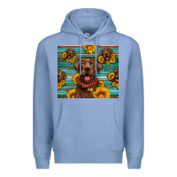 Colony Blue Chocolate Labrador with sunflowers western Premium Hoodie - Artiststas