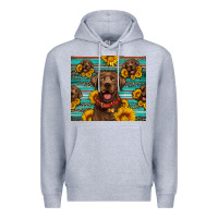 Heather Grey Chocolate Labrador with sunflowers western Premium Hoodie - Artiststas