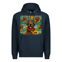 Navy Chocolate Labrador with sunflowers western Premium Hoodie - Artiststas
