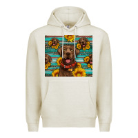 Oatmeal Heather Chocolate Labrador with sunflowers western Premium Hoodie - Artiststas