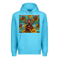 Ocean Blue Chocolate Labrador with sunflowers western Premium Hoodie - Artiststas