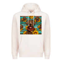 Pale Pink Chocolate Labrador with sunflowers western Premium Hoodie - Artiststas
