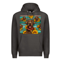 Smoke Chocolate Labrador with sunflowers western Premium Hoodie - Artiststas