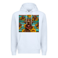 White Chocolate Labrador with sunflowers western Premium Hoodie - Artiststas