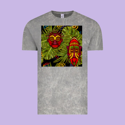 African Masks And Monstera Leaf Seamless Pattern Vintage Tee Designed By Bundleandbundleshop
