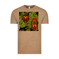 Vintage Coffee african masks and monstera leaf seamless pattern Vintage Tee - BundleAndBundleShop
