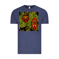 Vintage Denim african masks and monstera leaf seamless pattern Vintage Tee - BundleAndBundleShop