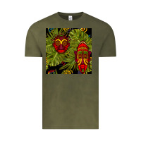Vintage Olive african masks and monstera leaf seamless pattern Vintage Tee - BundleAndBundleShop