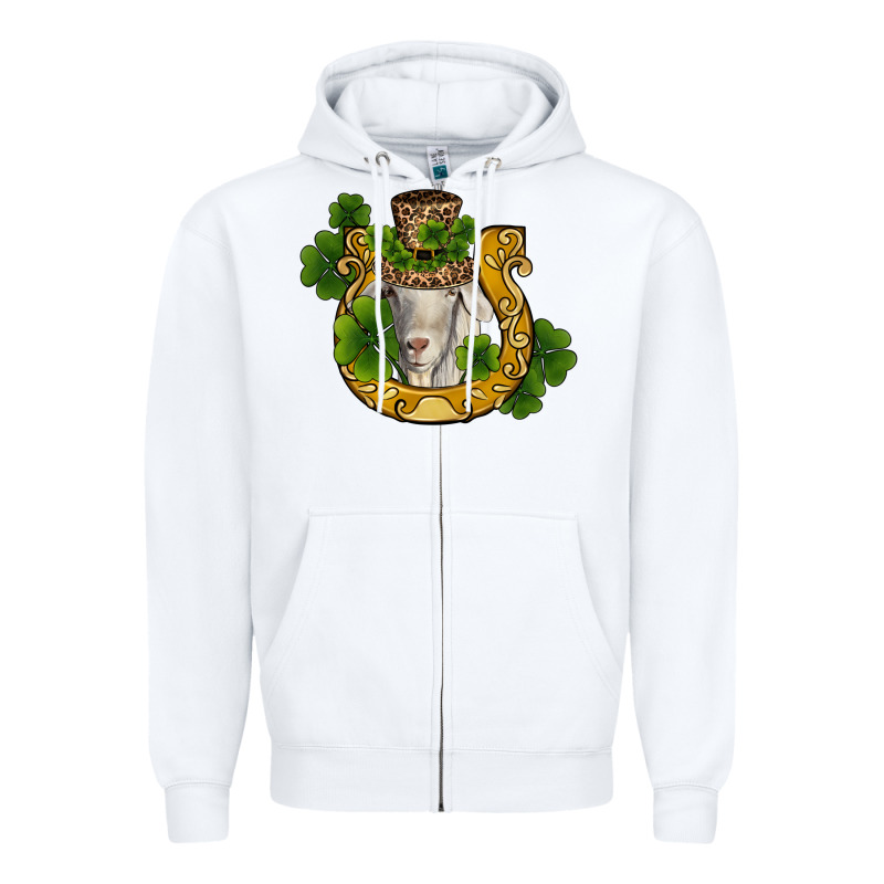St Patricks Day Goat Horseshoe Shamrock Zipper Hoodie by RanaPortraitStore | Teevron
