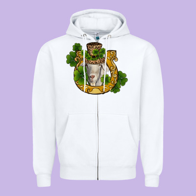 St Patricks Day Goat Horseshoe Shamrock Zipper Hoodie Designed By Ranaportraitstore