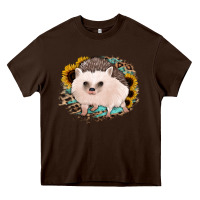 Chocolate Brown hedgehog with sunflowers and leopard Heavy Core Tee - Jasminsmagicworld