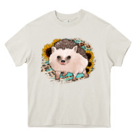 Cream hedgehog with sunflowers and leopard Heavy Core Tee - Jasminsmagicworld