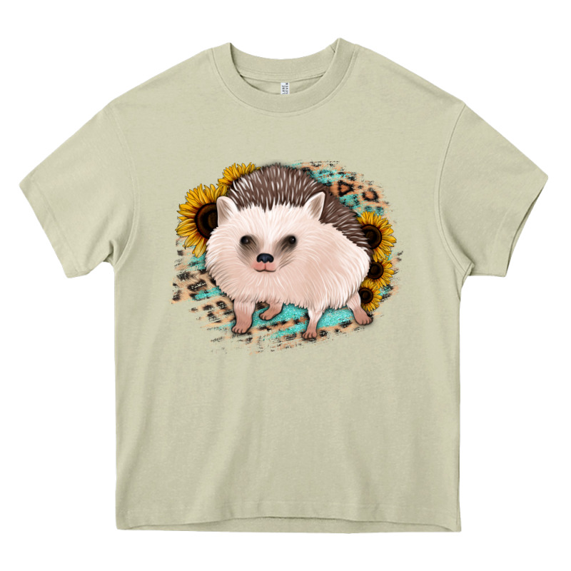 Hedgehog With Sunflowers And Leopard Heavy Core Tee by Jasminsmagicworld | Teevron
