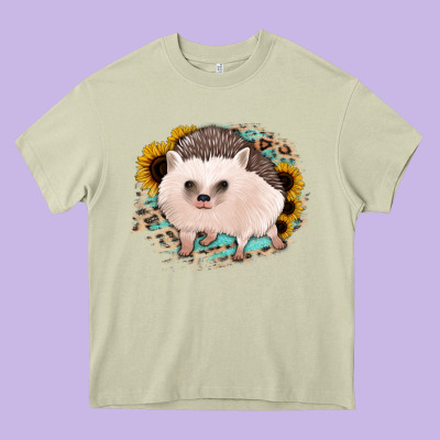 Hedgehog With Sunflowers And Leopard Heavy Core Tee Designed By Jasminsmagicworld