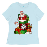 Baby Blue Christmas Santa Claus Coffee Cup Ladies Tee - FaDigitalArtStudio