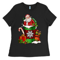 Black Christmas Santa Claus Coffee Cup Ladies Tee - FaDigitalArtStudio
