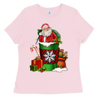 Bubblegum Pink Christmas Santa Claus Coffee Cup Ladies Tee - FaDigitalArtStudio