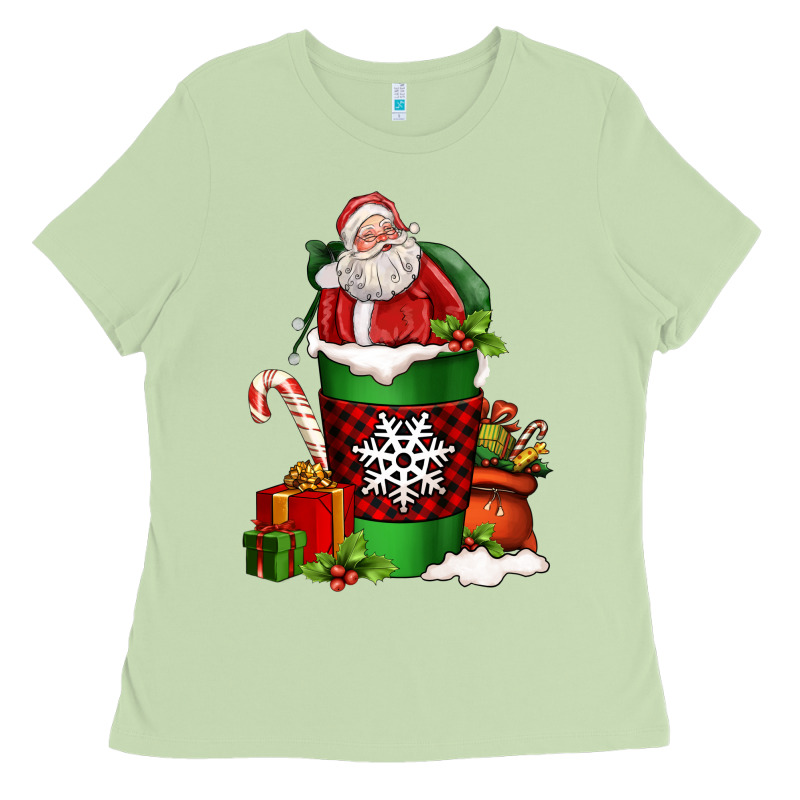 Christmas Santa Claus Coffee Cup Ladies Tee by FaDigitalArtStudio | Teevron