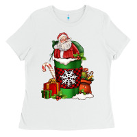White Christmas Santa Claus Coffee Cup Ladies Tee - FaDigitalArtStudio