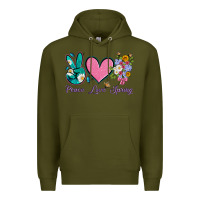 Army Green peace love springwith flowers and butterfly Premium Hoodie - Artiststas