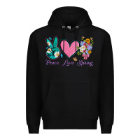 Black peace love springwith flowers and butterfly Premium Hoodie - Artiststas