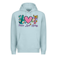 Blue Mist peace love springwith flowers and butterfly Premium Hoodie - Artiststas