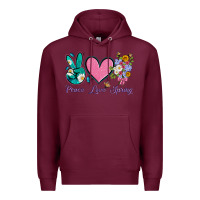 Burgundy peace love springwith flowers and butterfly Premium Hoodie - Artiststas