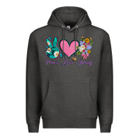 Charcoal Heather peace love springwith flowers and butterfly Premium Hoodie - Artiststas