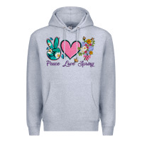 Heather Grey peace love springwith flowers and butterfly Premium Hoodie - Artiststas