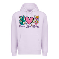 Lilac peace love springwith flowers and butterfly Premium Hoodie - Artiststas