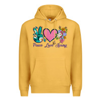 Mustard peace love springwith flowers and butterfly Premium Hoodie - Artiststas
