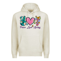 Oatmeal Heather peace love springwith flowers and butterfly Premium Hoodie - Artiststas