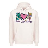 Pale Pink peace love springwith flowers and butterfly Premium Hoodie - Artiststas