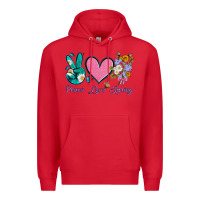 Red peace love springwith flowers and butterfly Premium Hoodie - Artiststas