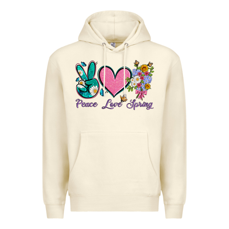 Peace Love Springwith Flowers And Butterfly Premium Hoodie by Artiststas | Teevron