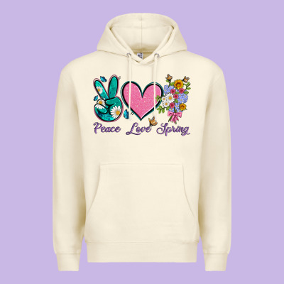 Peace Love Springwith Flowers And Butterfly Premium Hoodie Designed By Artiststas
