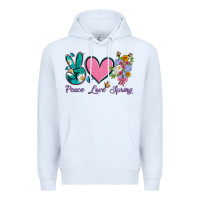 White peace love springwith flowers and butterfly Premium Hoodie - Artiststas